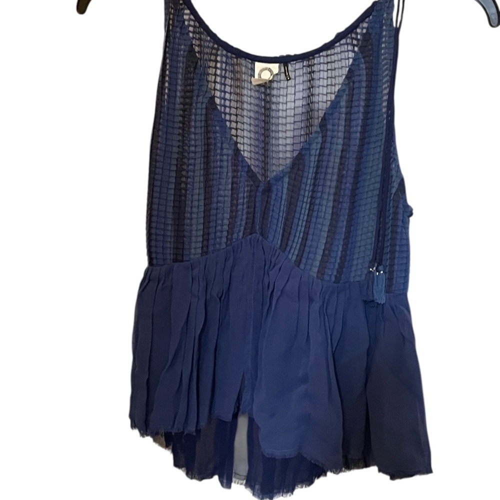 Akemi + Kin Anthropologie Women's M Blue Pleated Tassel Tank Top Sleeveless
